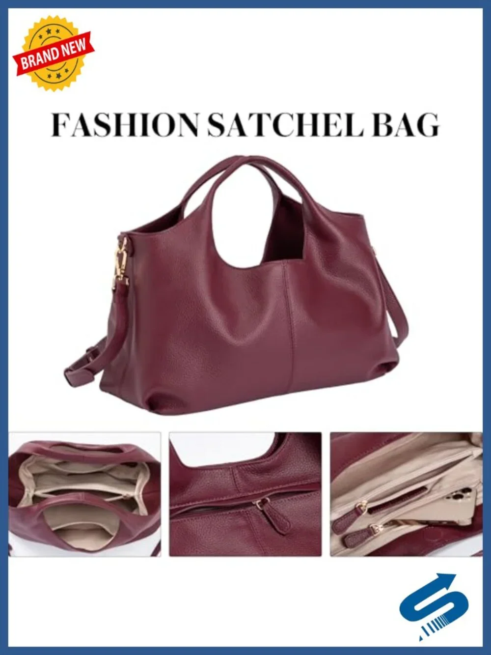 Cow Leather Satchel Handbag Top-Handle Shoulder Crossbody Tote Purse